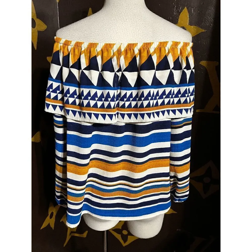 Chico's Off the Shoulder Striped Long Sleeve Blouse 10